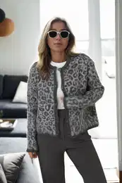 61353 Leopard Patterned Cardigan-ANTHRACITE