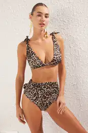 Leopard Print Bralette Knotted Core Bikini Top