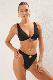 Black High Waist Premium Star Accessorized Regular Bikini Bottom