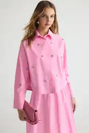 Pink Stone Accessory Detail Woven Shirt