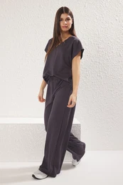 Anthracite V-neck Oversize/Wide Pattern Knitting Upper-Lower Team