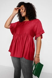 Curve Red Short Sleeve Woven Flounce Plus Size Blouse