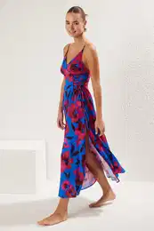 Floral Patterned Floral Maxi Woven Beach Dress