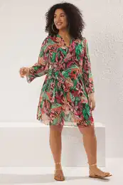 Curve Multicolor Chiffon Double Breasted Closure Mini Beach Wear Plus Size Dress