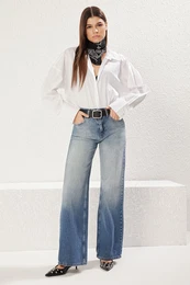 Blue Normal Waist Wide Leg Jeans