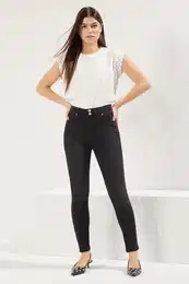 Black Button Detail High Waist Skinny Jeans