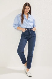 Dark Blue Regular Waist Mom Jeans