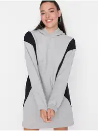 Black-gray mottled hoodie dress - Women