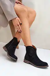 PM1 Perforated Ankle Boots With Flat Heel Black Zinollia