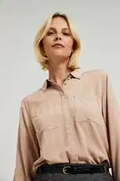 Women's viscose blouse with pockets - beige