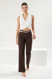 Dark Brown Low Waist Light Flare Woven Trousers
