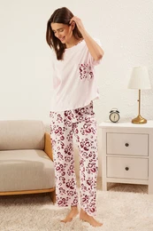 Powder 100% Cotton Leopard Patterned Knitted Pajama Set