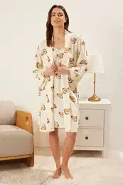 Ecru 100% Cotton Animal Jersey Knitted Nightgown