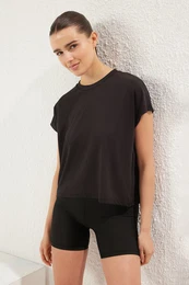 Black Micro Fabric Sports Knitted T-Shirt