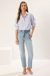 Blue*001 High Waist Straight Jeans
