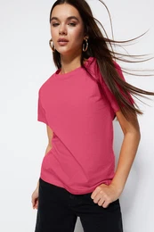 Pink*001 100% Cotton Basic Crew Neck Knitted T-Shirt