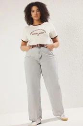 Curve Grey High Waist Wide Leg Plus Size Jeans