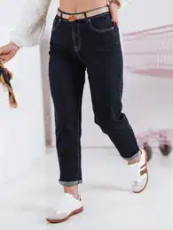 Spodnie damskie jeansowe mom fit STRAIGHTY ciemnogranatowe