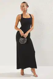 Black Bodycon Knitted Maxi Elegant Evening Dress