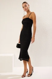 Black Bodycon Lace Knitted Midi Chic Dress