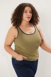 Curve Khaki Pool Neck Basic Modal Flowy Soft Touch Plus Size Undershirt