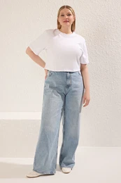 Curve Light Blue High Waist Wide Cut Jeans