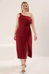 Curve Claret Red Finike Weaving Plus Size Dress