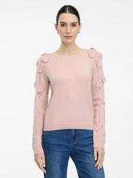 Light pink women's sweater with floral application - Women's