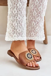 Lewski Shoes Leather Slippers With Decoration On Flat Heel Zazoo