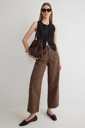 Multicolor Leopard Print Brown Regular Waist Skater Jeans