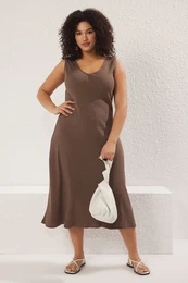 Curve Brown Camisole Knitted Plus Size Dress