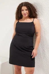 Curve Black Strap Mini Lined Shorts Woven Plus Size Dress