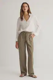Khaki Elastic Waist Fabric Pull On Jogger Woven Trousers Woven Trousers