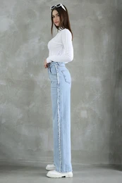 Blue Tassel High Waist Straight Jeans