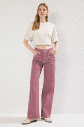 Multicolored Stripes Normal Waist Wide Leg Jeans
