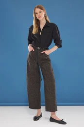 Brown Leopard Print Regular Waist Barrel Jeans