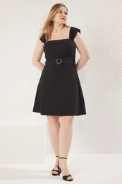 Curve Black Heart Belted Woven Plus Size Dress