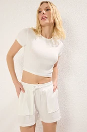Ecru Relaxed/Comfortable Cut Pocket Detail Stretchy Knitted Shorts & Bermudas