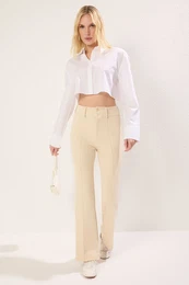 Light Yellow Ribbed Detail High Waist Flare/Flare Trousers