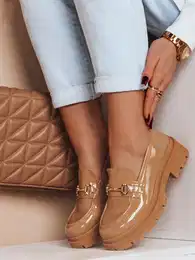 Mokasyny damskie lakierowane ELEGANCI khaki