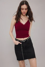 Claret Red Strappy Fitted/Body Fitted Knitted Undershirt