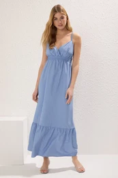 Indigo Plain Gipel Midi Woven Dress
