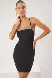 Black Straight Sequin Woven Finike Mini Unlined Chic/Evening Dress