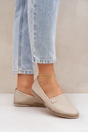 Elegant Leather Women's Espadrilles Beige 10177