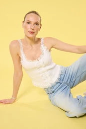 Ecru Lace Detailed Knitted Blouse