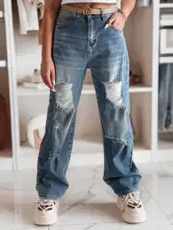 Spodnie damskie jeansowe wide leg z dziurami DEMARIP niebieskie