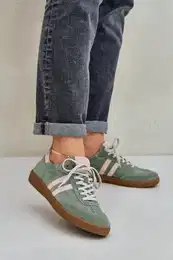 Green Suede Low Sneakers Women's