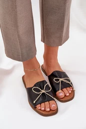 PS1 Flat Sole Sandals With Decorative Bow Black Deonelis