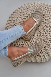 Elegant Leather Espadrilles With Braiding Multicolor 10178