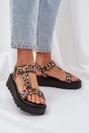PS1 Embellished Platform Sandals Leopard Brown Tatellia